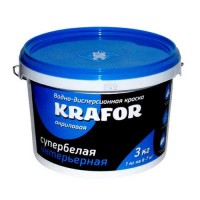 Краска KRAFOR в/д интерьерная супербелая 3кг (синяя)
