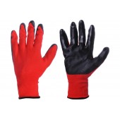 Перчатки нейлоновые с нитриловым покрытием красные с черным обливом