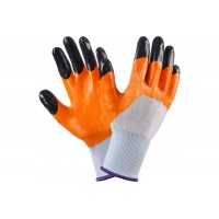 Перчатки нейлон 1-облив оранжевые с черными пальцами